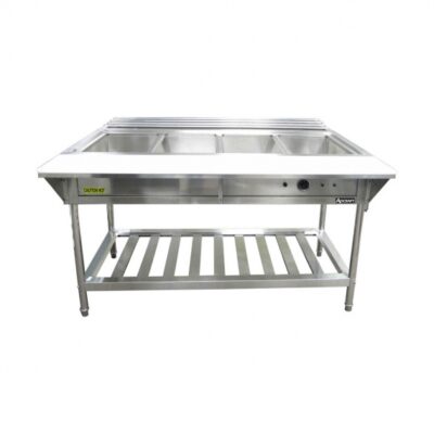 Adcraft EST-240 57″ Water Bath Steam Table Electric w/ Open Base, 4 Wells, Undershelf