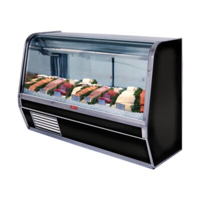 Howard-McCray R-CFS32E-8-BE-LED 98″ Remote Curved Glass Fish / Poultry Service Case, 1640 BTU – 4 pans, 46 cu. ft. – Black