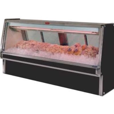 Howard-McCray R-CFS34E-10-BE-LED 124″ Remote Straight Glass Fish / Poultry Service Case, 2050 BTU – 5 pans, 75 cu. ft. – Black