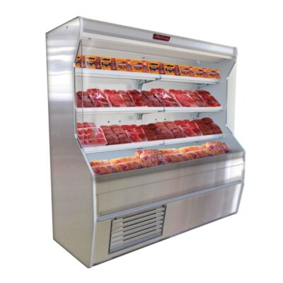 Howard-McCray R-M32E-12-S-LED 146” Vertical Open Air Curtain Meat Merchandiser, Stainless Steel, Remote Refrigeration, 3 Shelves, w/ LED Lighting