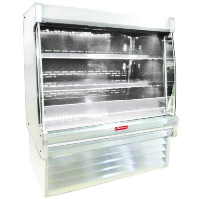 Howard-McCray R-OD35E-12L-S-LED 147” Vertical Dairy Open Air Merchandiser, Stainless Steel, Remote Refrigeration, 2 Shelves, w/ LED Lighting, Sloped End Panels