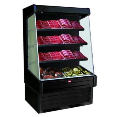 Howard-McCray R-OM30E-10-B-LED 123” Vertical Meat Open Air Merhandiser in Black, Remote Refrigeration, 3 Shelves, w/ LED Lighting