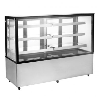 Omcan USA 44505 71″ Refrigerated Bakery Display Case, Self-Contained Squared Glass Full Service with 3/8 HP-Stainless Steel