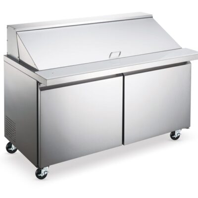 Omcan USA 59051 2-Section Mega Top Refrigerated Prep Table w/ 2 Doors, 16.6 Cu Ft, 24 Pans